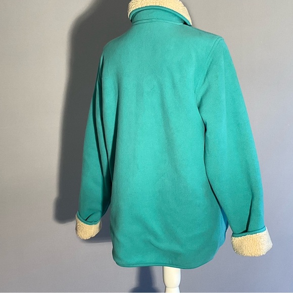 Denim & Co Turquoise Fleece Jacket Sherpa Collar Cozy Casual Button Front - Picture 16 of 16